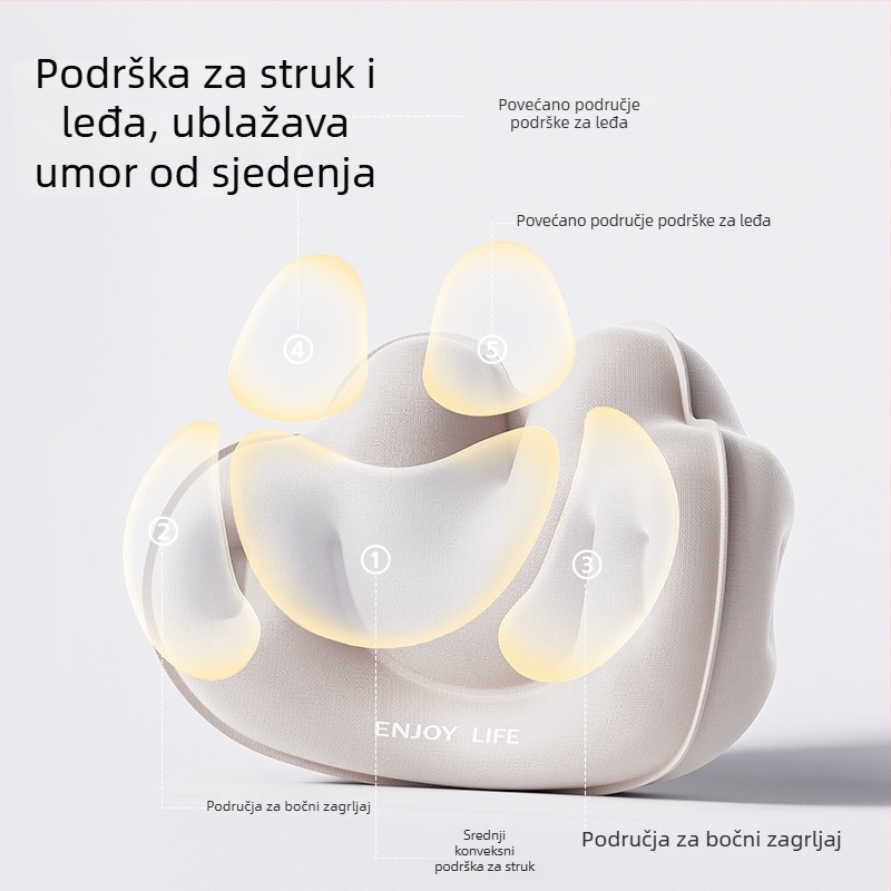 Cyan U-oblikovani putni jastuk od PVC-a, napuhivanje zrakom, crtani stil, pogodna za automobil, putovanja, kampiranje i zrakoplov