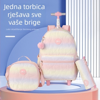 Trojkomponentni školski set: pernica i ruksak s kotačićima, poliester, prozračan i ultralak, prugasti uzorak, juniorski stil