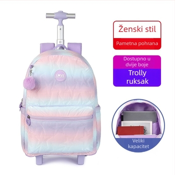 Trojkomponentni školski set: pernica i ruksak s kotačićima, poliester, prozračan i ultralak, prugasti uzorak, juniorski stil