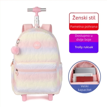 Trojkomponentni školski set: pernica i ruksak s kotačićima, poliester, prozračan i ultralak, prugasti uzorak, juniorski stil