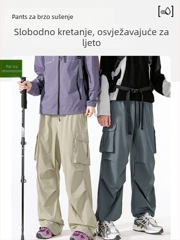 Unisex hlače za brzo sušenje za planinarenje, 90% najlon, 10% elastan, visok struk s elastičnom vezicom, pogodne za proljeće, ljeto i jesen