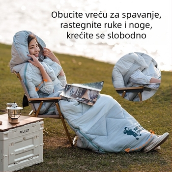 Vanjska kamperska spavaća vreća, punilo: imitacija pamuka perja, podstava: čisti pamuk, tkanina: 210T, konstrukcija: kuvertni oblik, težina: 2,2 kg