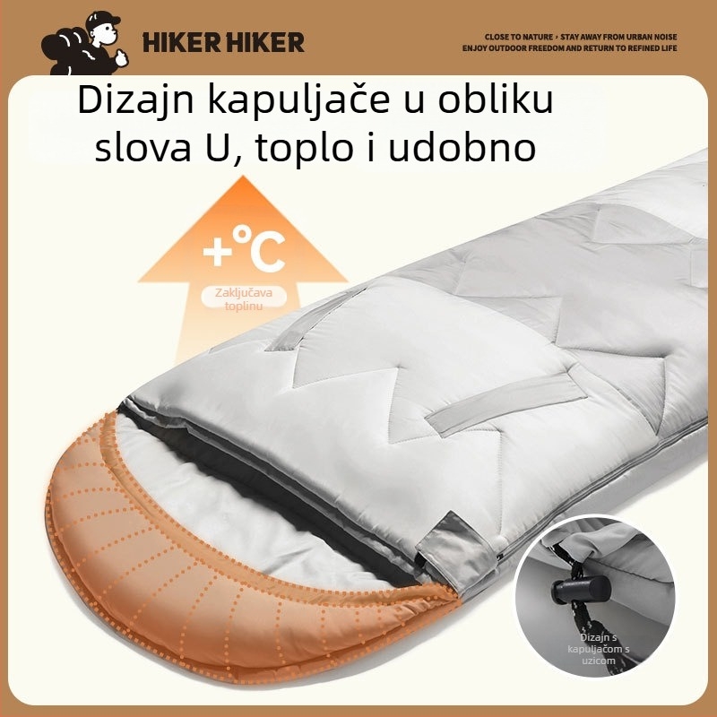 Vanjska kamperska spavaća vreća, punilo: imitacija pamuka perja, podstava: čisti pamuk, tkanina: 210T, konstrukcija: kuvertni oblik, težina: 2,2 kg