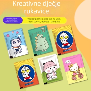 Jednokratne debeli PE rukavice za catering, dječji crtani stil, pojedinačno pakirane, prozirne, 2 kom.
