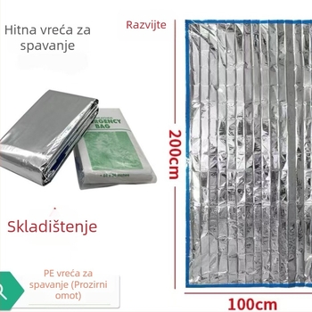 Vanjski hitni spavaći vreć, izolirani, oblik omotnice, za odrasle (Podstava: PE aluminijska folija; Materijal: PET aluminijska folija; Težina: 120 g)