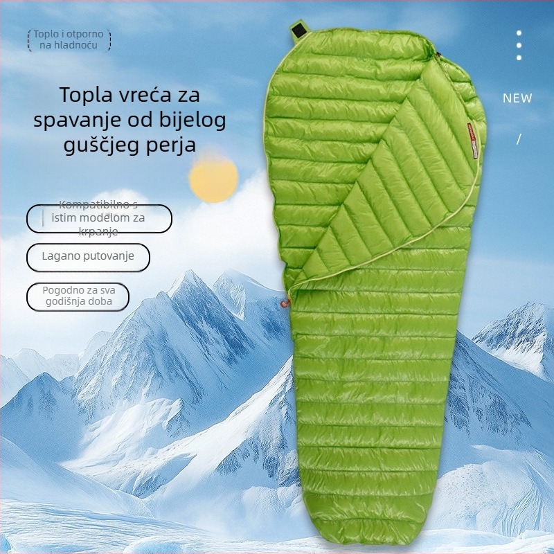 Spavaća vreća s perjem guske za kampiranje, muumi oblik, debela i topla, ultra lagana i prijenosna, podstava od najlona