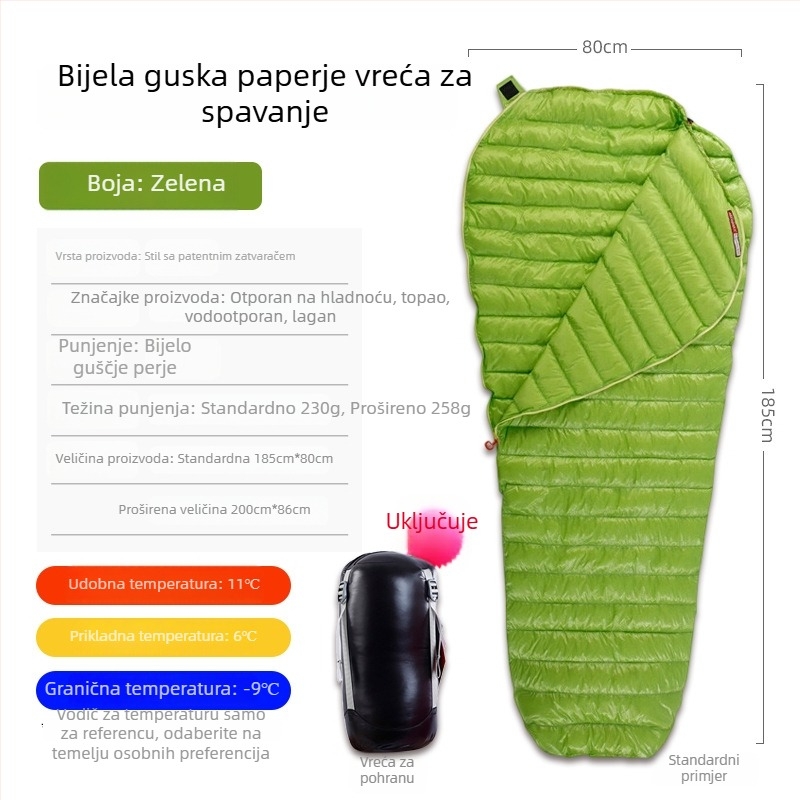 Spavaća vreća s perjem guske za kampiranje, muumi oblik, debela i topla, ultra lagana i prijenosna, podstava od najlona
