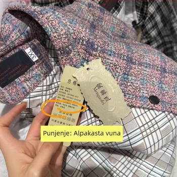 Pamukasta jakna s vunenim punjenjem, kratka duljina, dugi rukavi, bez ovratnika, prednja otvaranje bez gumbića, jednofarna, zima 2025, elegantan gradski stil