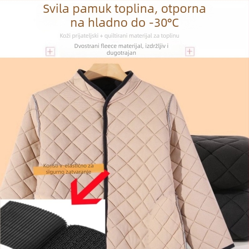 Muška pamučna jakna s flis podstavom, ležerno krojena, zimi, bez ovratnika, zatvaranje na jedan red gumba