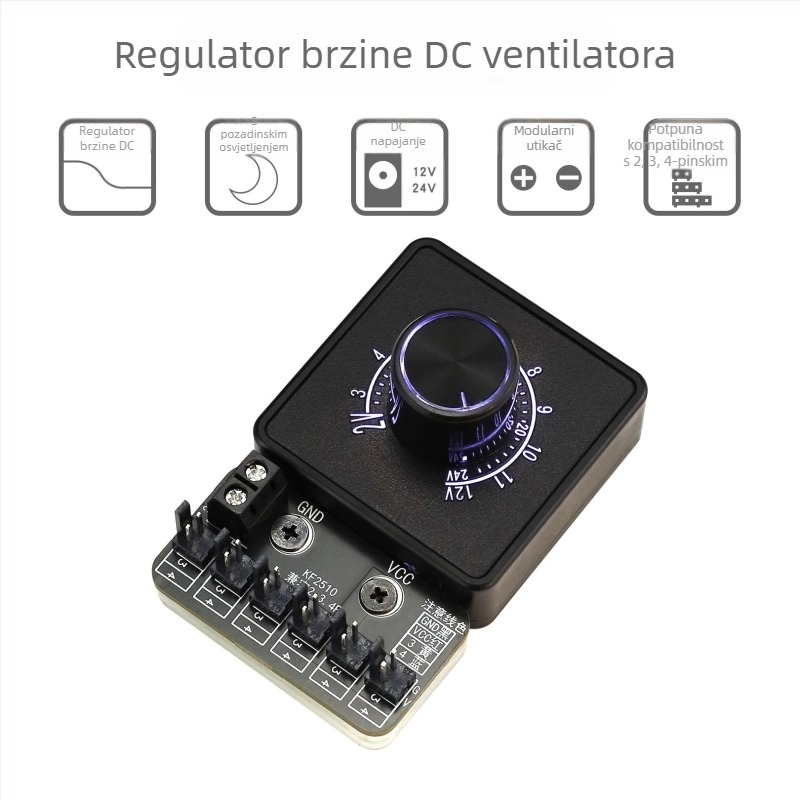DC regulator brzine ventilatora za 2-3-4 žični ventilator, 12V–24V, splitter modul za DIY PC vodeno hlađenje