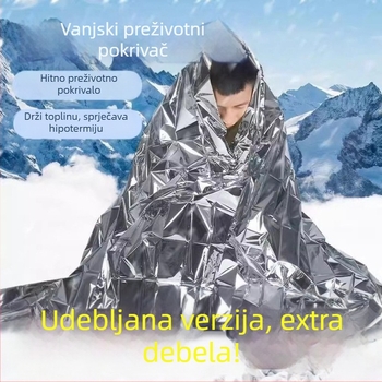 Vanjska deka za preživljavanje s aluminijskom folijom – otporna na hladnoću, zadržava toplinu, vodonepropusna i zaštita od sunca, spašavajuća putna deka