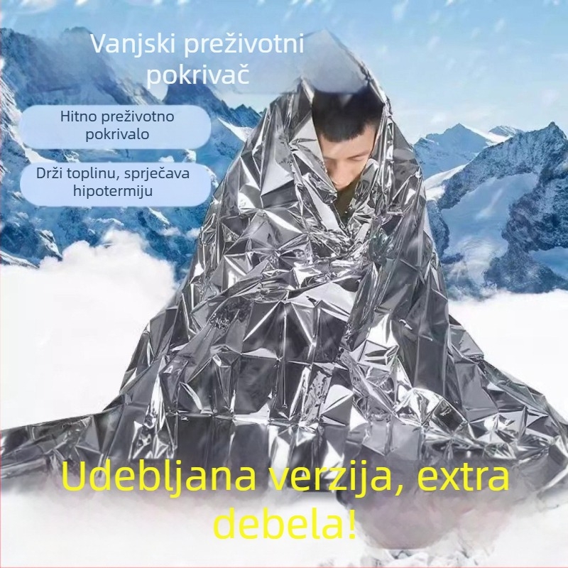 Vanjska deka za preživljavanje s aluminijskom folijom – otporna na hladnoću, zadržava toplinu, vodonepropusna i zaštita od sunca, spašavajuća putna deka