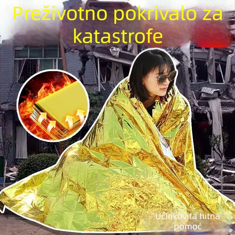 Vanjska deka za preživljavanje s aluminijskom folijom – otporna na hladnoću, zadržava toplinu, vodonepropusna i zaštita od sunca, spašavajuća putna deka