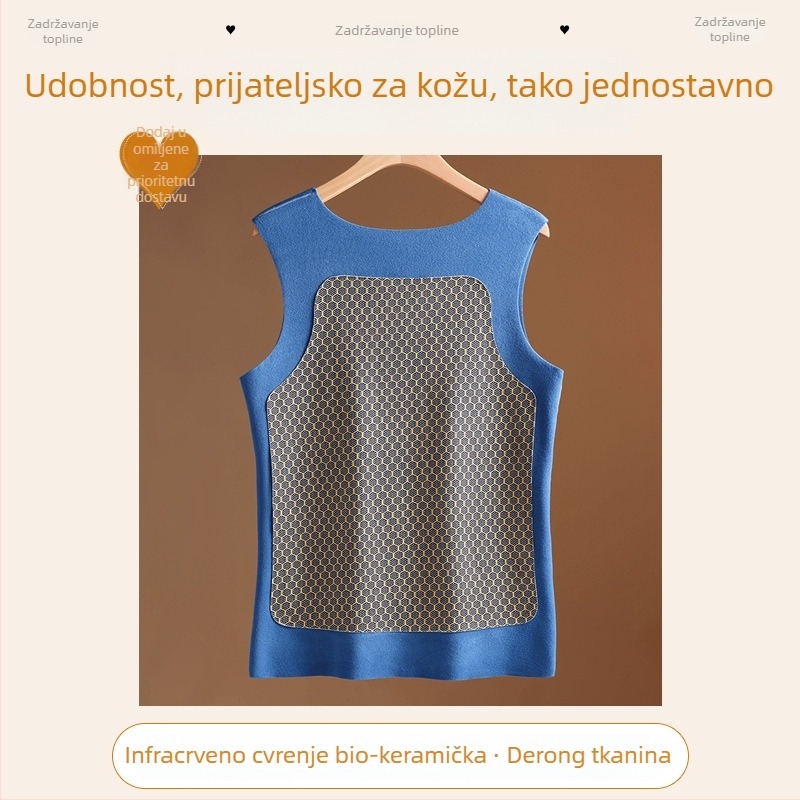Muški termalni prsluk od najlona, dvostruki sloj, s velurom, zakrpa (patch), V-izrez, pulover
