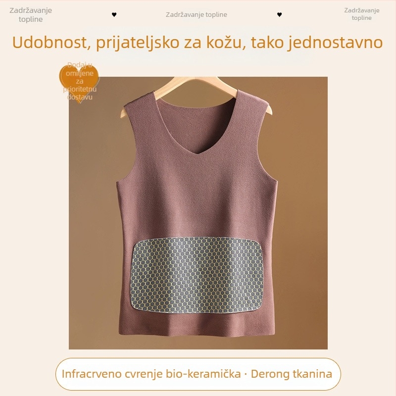 Muški termalni prsluk od najlona, dvostruki sloj, s velurom, zakrpa (patch), V-izrez, pulover