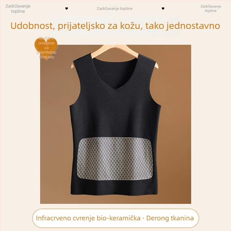Muški termalni prsluk od najlona, dvostruki sloj, s velurom, zakrpa (patch), V-izrez, pulover
