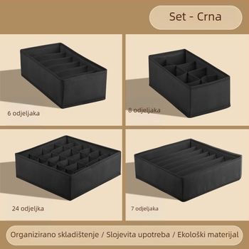 Kutija za odlaganje odjeće, sklopiva s pregradama, 18 L, model 55, materijal: netkani materijal + PP ploča, za donje rublje, čarape i odjeću