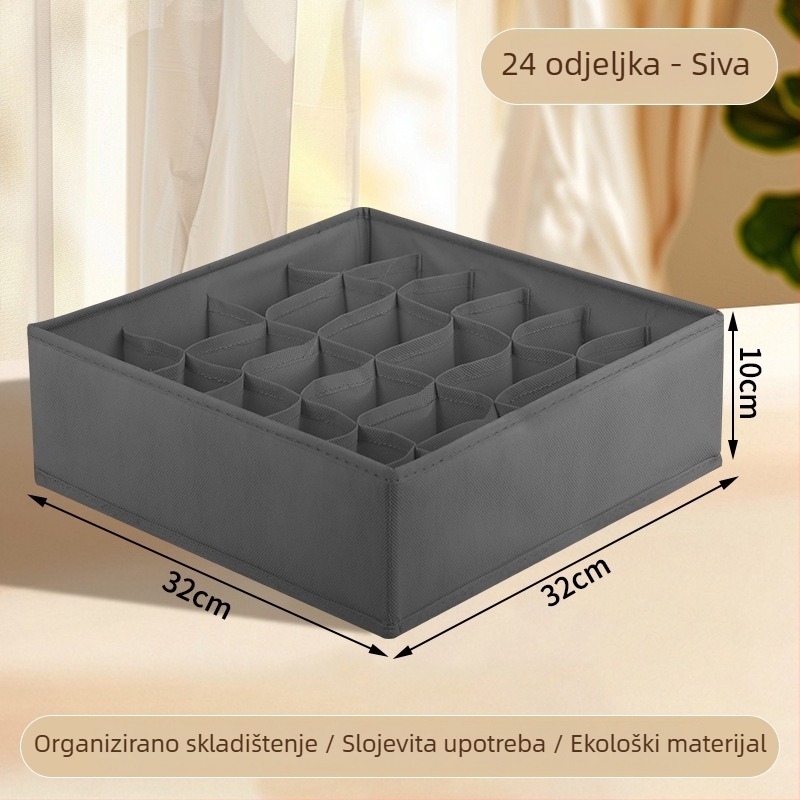 Kutija za odlaganje odjeće, sklopiva s pregradama, 18 L, model 55, materijal: netkani materijal + PP ploča, za donje rublje, čarape i odjeću