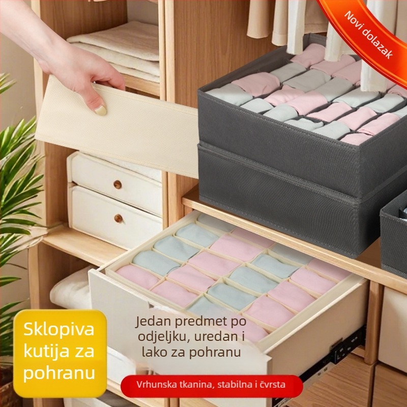 Kutija za odlaganje odjeće, sklopiva s pregradama, 18 L, model 55, materijal: netkani materijal + PP ploča, za donje rublje, čarape i odjeću
