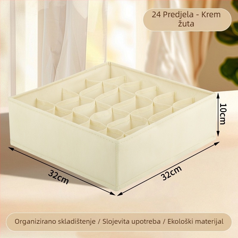 Kutija za odlaganje odjeće, sklopiva s pregradama, 18 L, model 55, materijal: netkani materijal + PP ploča, za donje rublje, čarape i odjeću