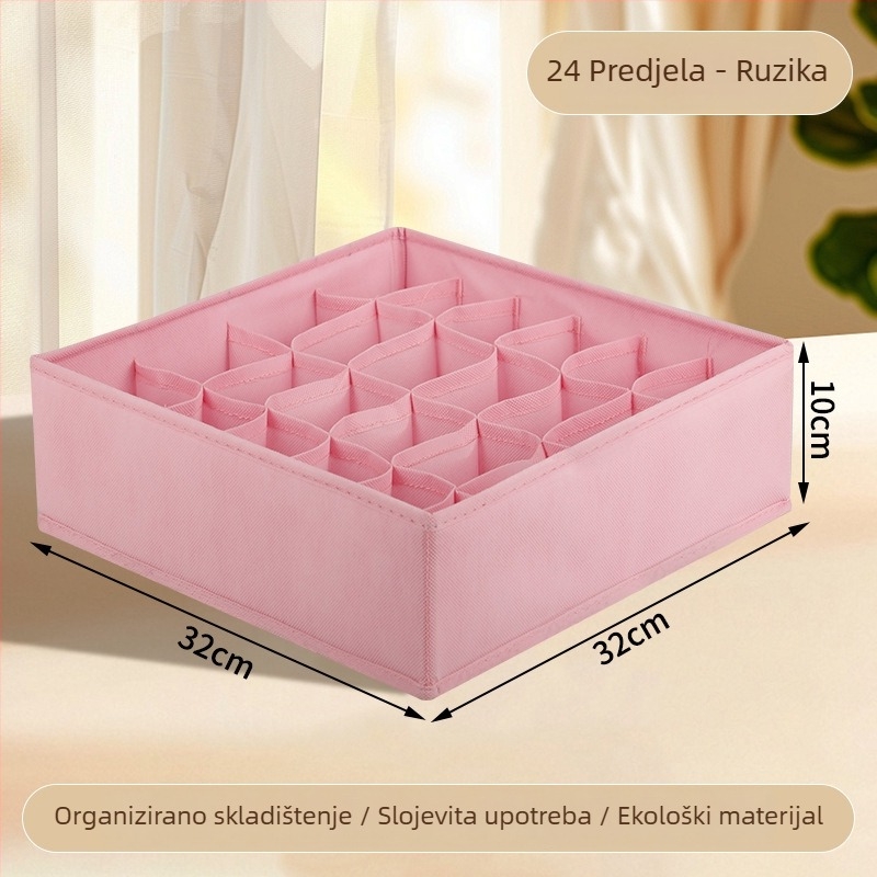 Kutija za odlaganje odjeće, sklopiva s pregradama, 18 L, model 55, materijal: netkani materijal + PP ploča, za donje rublje, čarape i odjeću