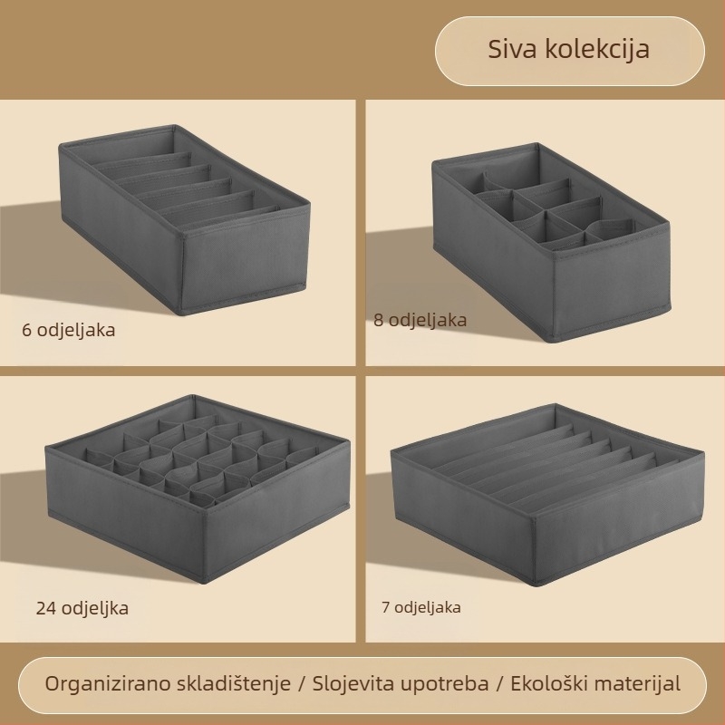 Kutija za odlaganje odjeće, sklopiva s pregradama, 18 L, model 55, materijal: netkani materijal + PP ploča, za donje rublje, čarape i odjeću