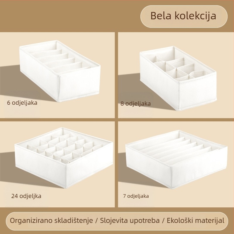 Kutija za odlaganje odjeće, sklopiva s pregradama, 18 L, model 55, materijal: netkani materijal + PP ploča, za donje rublje, čarape i odjeću