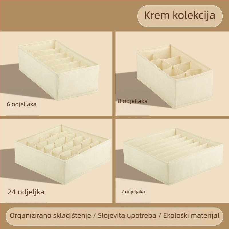 Kutija za odlaganje odjeće, sklopiva s pregradama, 18 L, model 55, materijal: netkani materijal + PP ploča, za donje rublje, čarape i odjeću