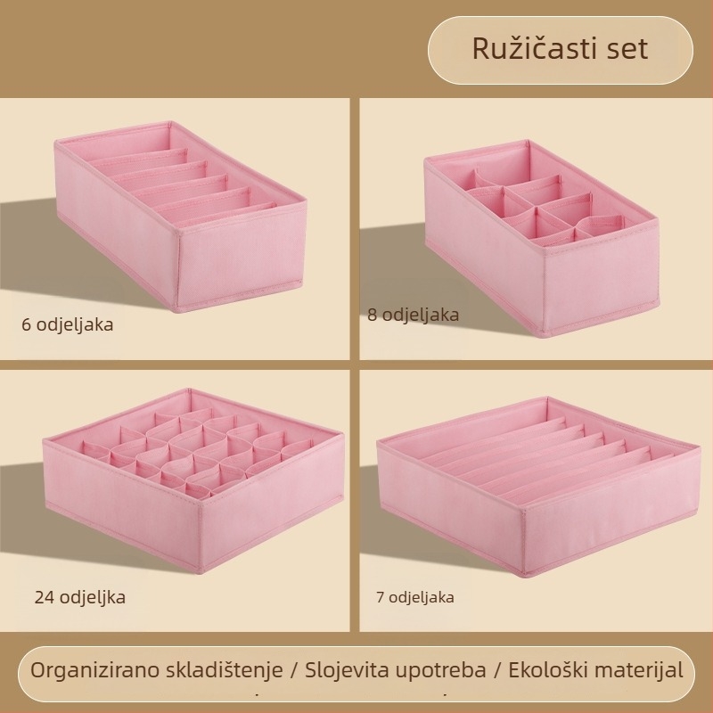 Kutija za odlaganje odjeće, sklopiva s pregradama, 18 L, model 55, materijal: netkani materijal + PP ploča, za donje rublje, čarape i odjeću