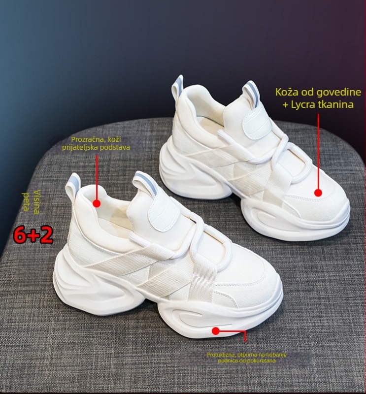 Ženske cipele Dad Shoes s unutarnjim povećanjem visine, gornji dio od telećeg semiša, PU potplat, veza nje, visina pete 6–8 cm