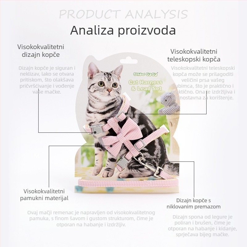CHOUGOGO mačji vučni kaiš, najlon, neproduživa, I-oblik dizajn
