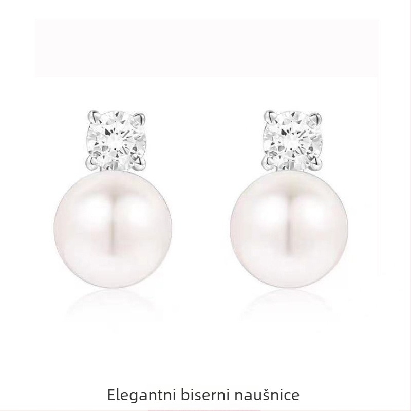 Ženske naušnice od bakra s ugrađenom perlom i moissanitom, geometrijski dizajn u stilu Chanel, brend Disifanhua