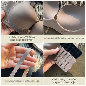 Set grudnjaka s podesivom bočnom podrškom, 3/4 košarica, dvostruke naramenice, bezšivni dizajn, push-up, najlon