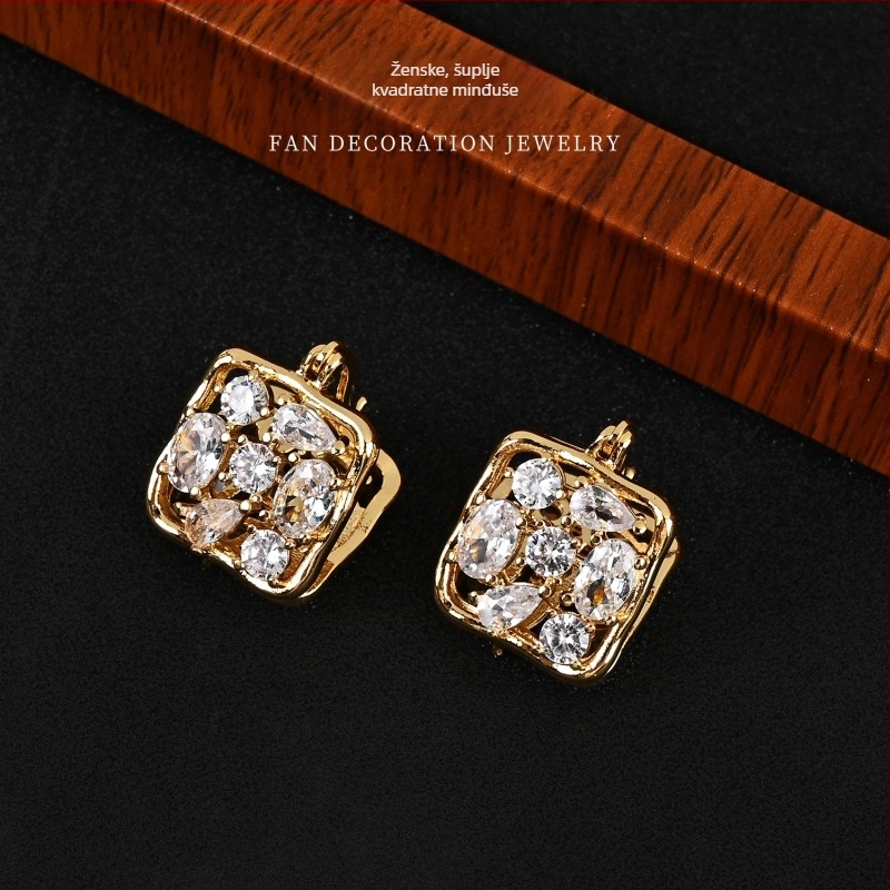 Bakrene naušnice s dutim kvadratom, elektroplatinirane, za žene, stil Fashion OL