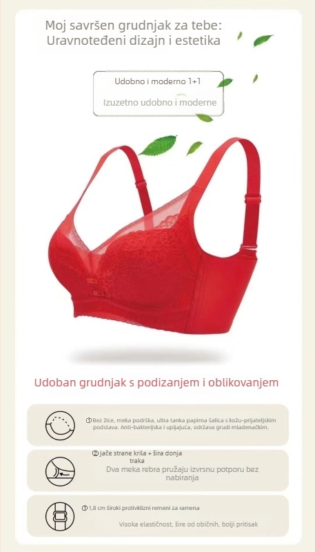 Sutien od najlona; metalna potpora s žicom; košarica 3/4, tanak oblik; čipkasti rub, prozračan i bešavan; stražnje kopčanje s četiri reda kukica