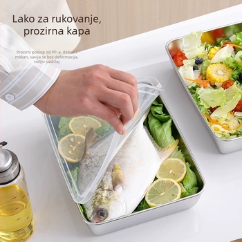 Kutija od nehrđajućeg čelika s poklopcem, pravokutnog oblika, jednoslojna, kapacitet ispod 300 ml, održava svježinu