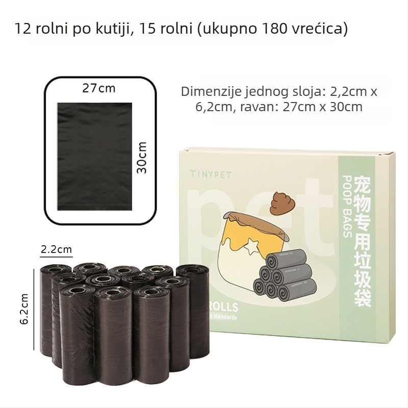 Torbe za otpad kućnih ljubimaca, s ravnim otvorom, biološki razgradive, debeli, 180 kom./kutija