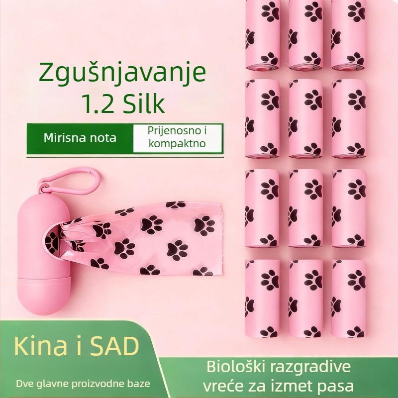 Biološki razgradive vrećice za pseći izmet, debljine 1.2 mm, torbica s ravnim otvaranjem, PE