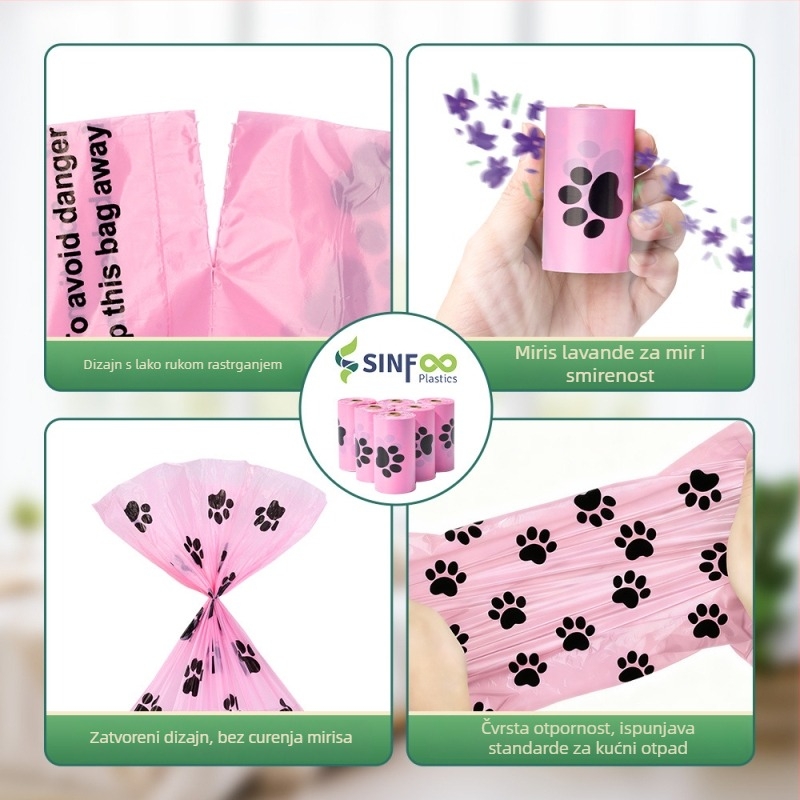 Biološki razgradive vrećice za pseći izmet, debljine 1.2 mm, torbica s ravnim otvaranjem, PE