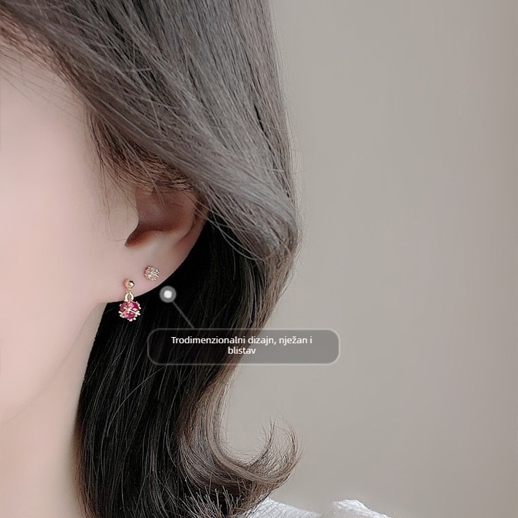 Bakrene elektroplatinirane geometrijske naušnice sa vijčanim zatvaračem, dijamantna kugla, korejski stil, ljeto 2023