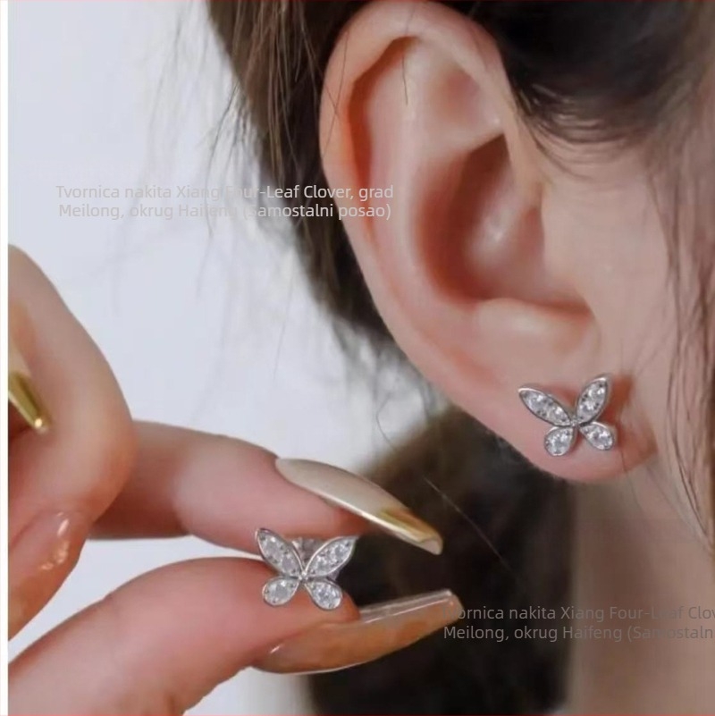 Naušnice s motivom mini leptira i cirkonima, postava od srebra 925 s pozlacenim bakrom, dijamantna obrada, za žene