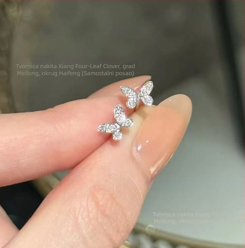 Naušnice s motivom mini leptira i cirkonima, postava od srebra 925 s pozlacenim bakrom, dijamantna obrada, za žene