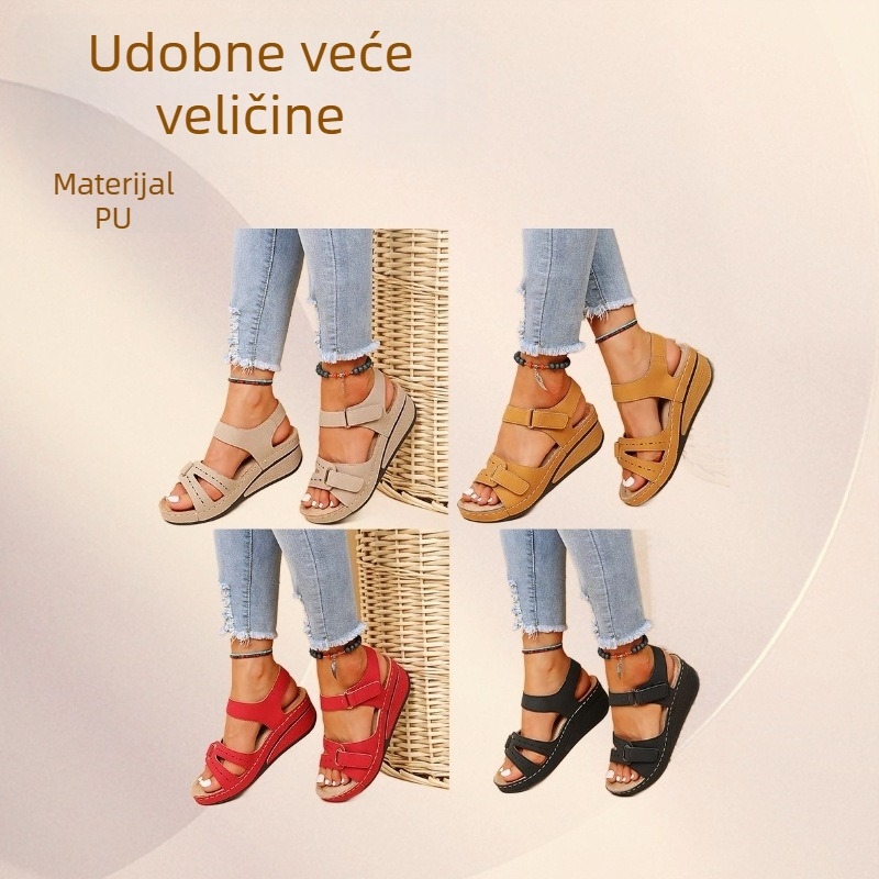 Ženske klina sandale s prstom u obliku riblje usne, PU gornji dio, PU đon, opušten stil