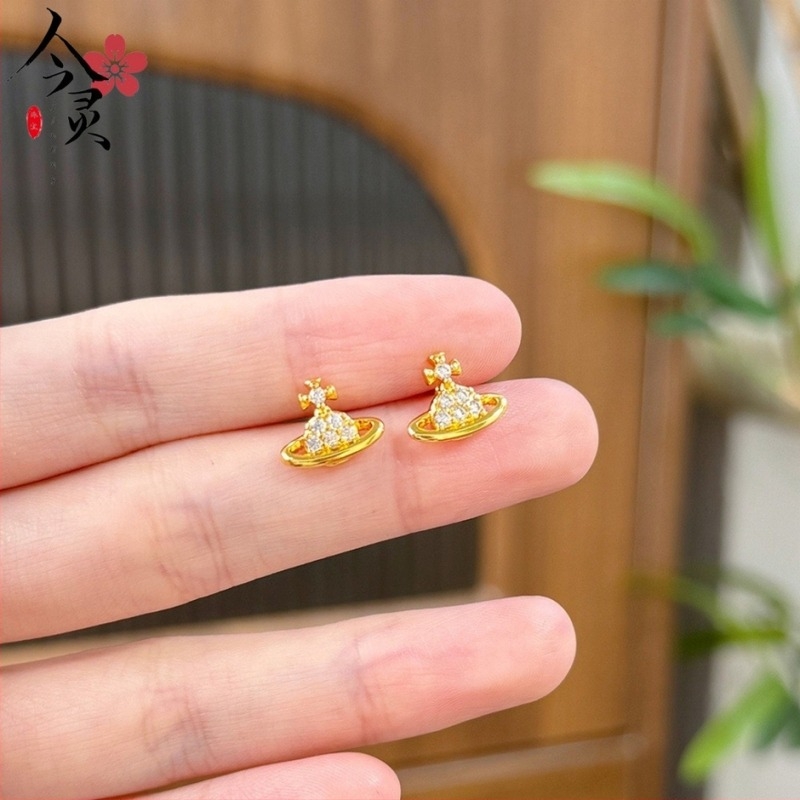 Naušnice Jinling Jewelry pozlaćeni bakreni, elektroplatirano premazivanje, proljeće 2025, lagani luksuz stil, ženske naušnice