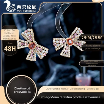 Naušnice s mašnicom od kristala, miješani materijali; kristalni završetak; stil lagani luksuz; za žene.