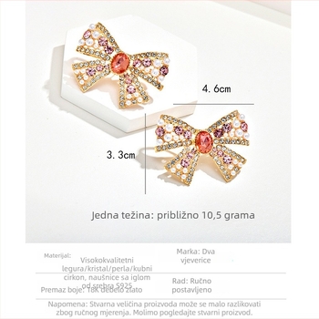 Naušnice s mašnicom od kristala, miješani materijali; kristalni završetak; stil lagani luksuz; za žene.