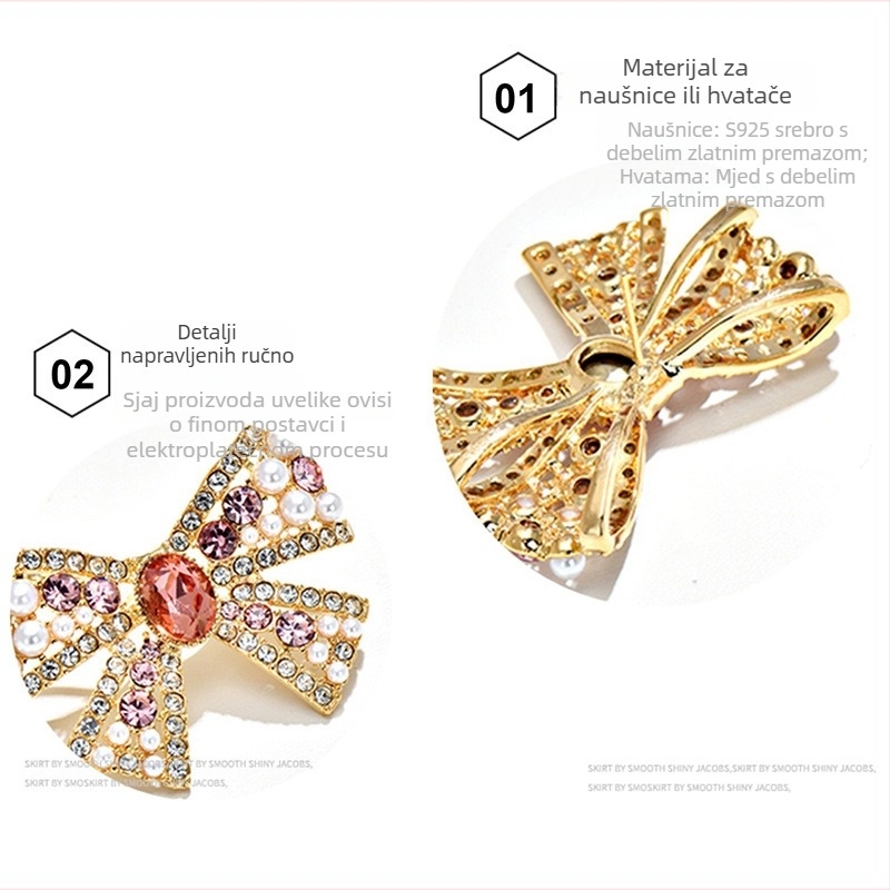 Naušnice s mašnicom od kristala, miješani materijali; kristalni završetak; stil lagani luksuz; za žene.