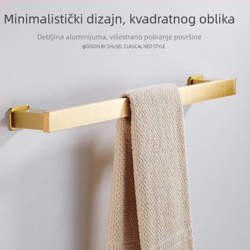 Držač za ručnike • 304 nehrđajući čelik • Anodno oksidiranje • Ugradnja bez bušenja • Nosivost 10 kg • Jednostupanjska