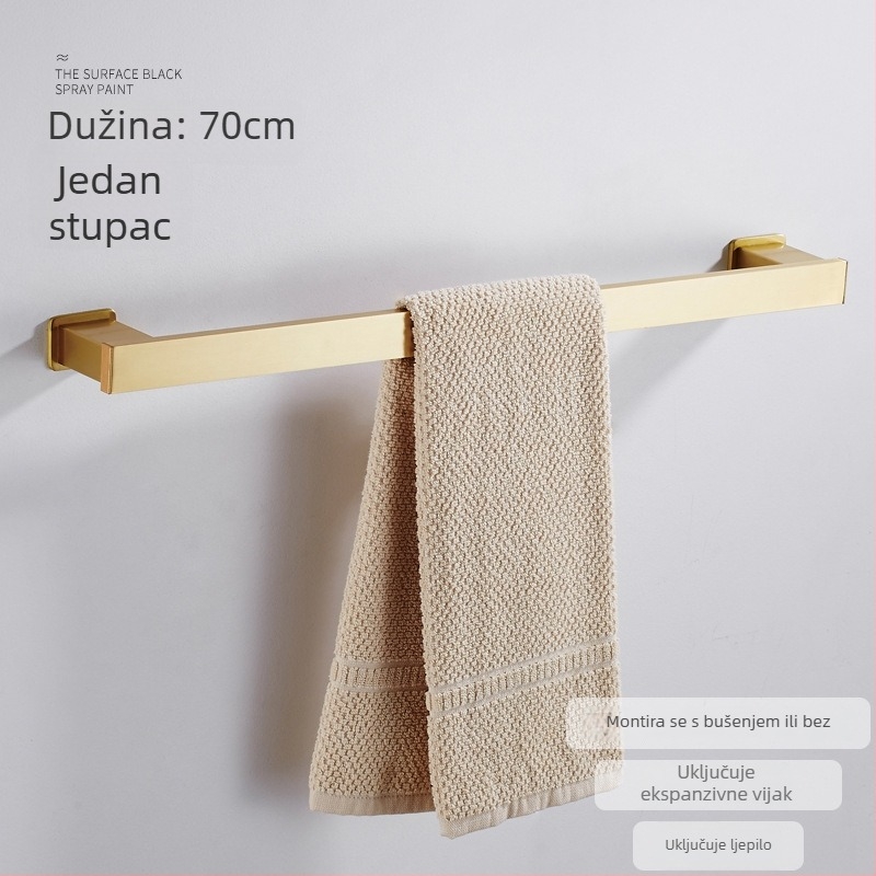 Držač za ručnike • 304 nehrđajući čelik • Anodno oksidiranje • Ugradnja bez bušenja • Nosivost 10 kg • Jednostupanjska