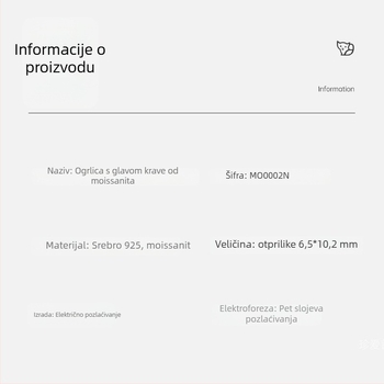 Ogrlica s privjeskom u obliku bikove glave, Moissanit, srebro 925, elektroplating, kutijasti lanac